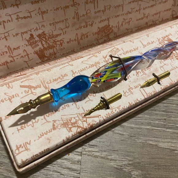 Italian Hand Blown Glass Calligraphy Art Pen with Tips - Picture 1 of 4